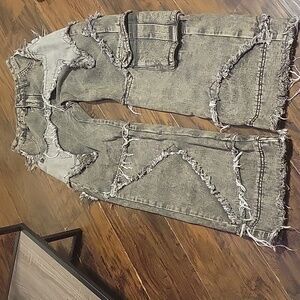 Wide Leg Patchwork Cargo Jeans